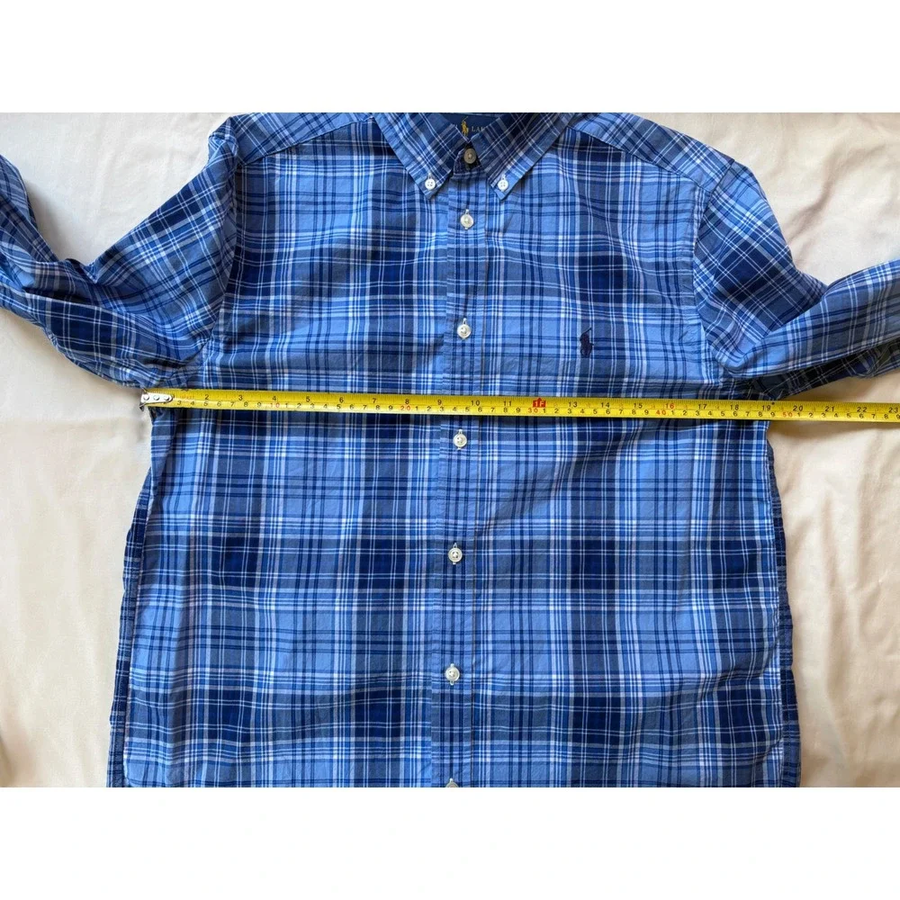 Ralph Lauren Boys XL 18-20 Blue Plaid Cotton Button Down Shirt Long Sleeve